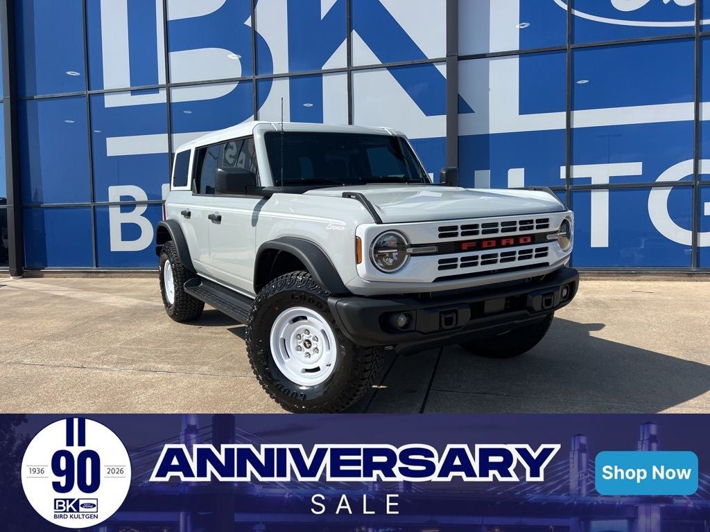 2026 Ford Bronco Heritage Edition in Avalanche Gray — front three-quarter view