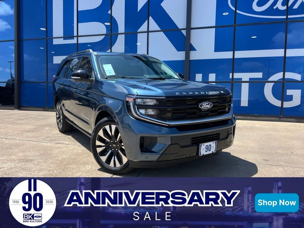 2027 Ford Expedition Platinum in Nocturnal Blue Metallic — front three-quarter view