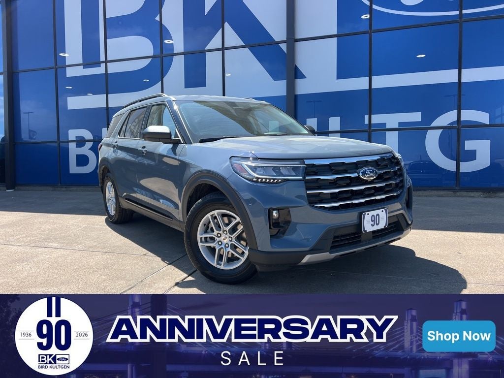 2026 Ford Explorer Active in Vapor Blue — front three-quarter view