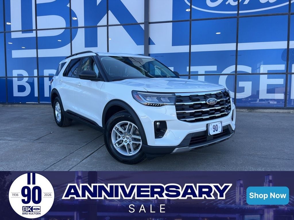 2026 Ford Explorer Active in Star White Metallic Tri-Coat — front three-quarter view