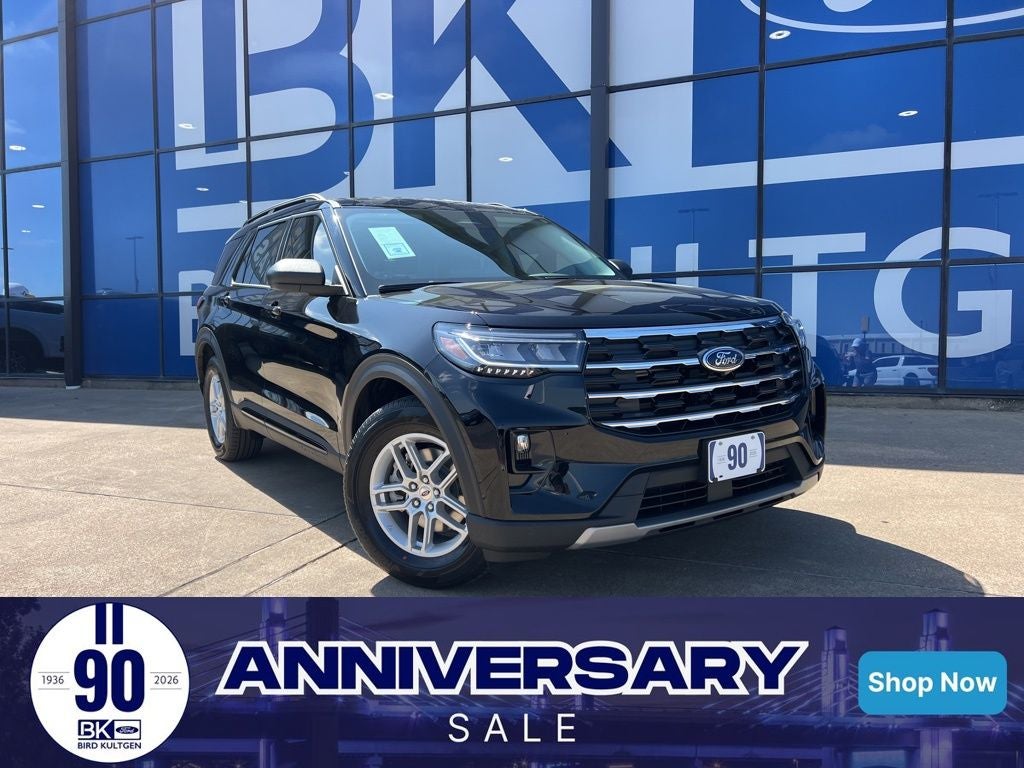 2026 Ford Explorer Active in Agate Black Metallic — front three-quarter view