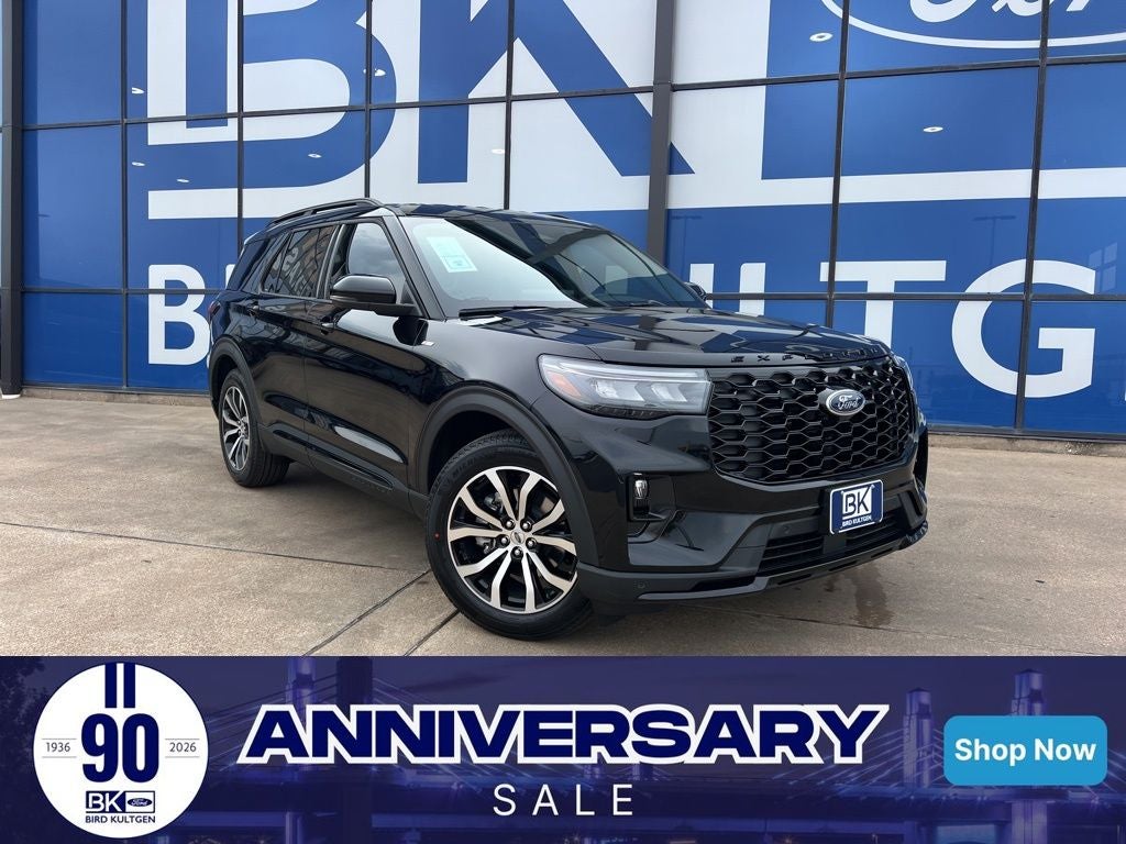 2026 Ford Explorer ST-Line in Agate Black Metallic — front three-quarter view