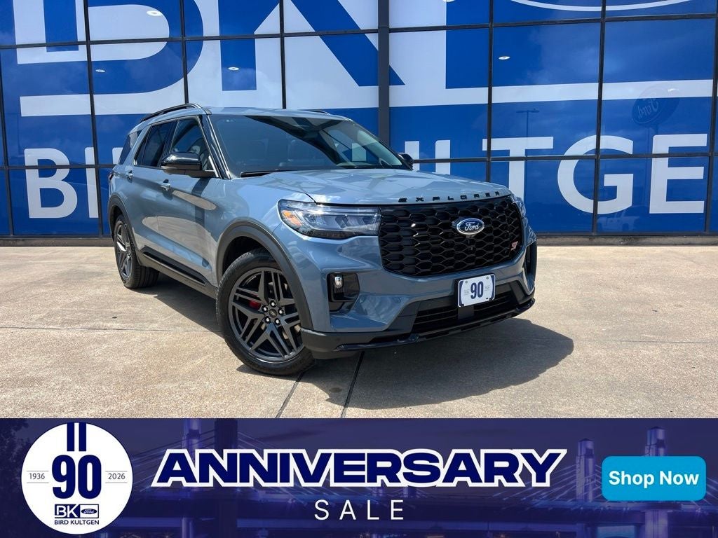 2026 Ford Explorer ST in Vapor Blue Metallic — front three-quarter view