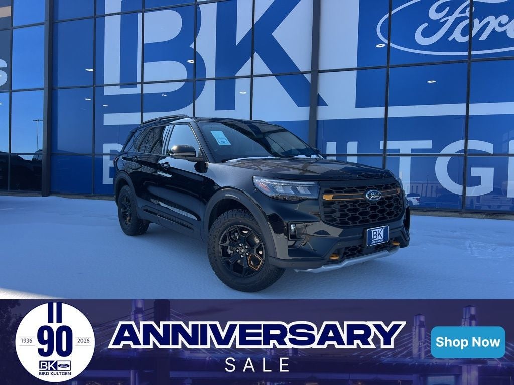 2026 Ford Explorer Tremor in Agate Black Metallic — front three-quarter view