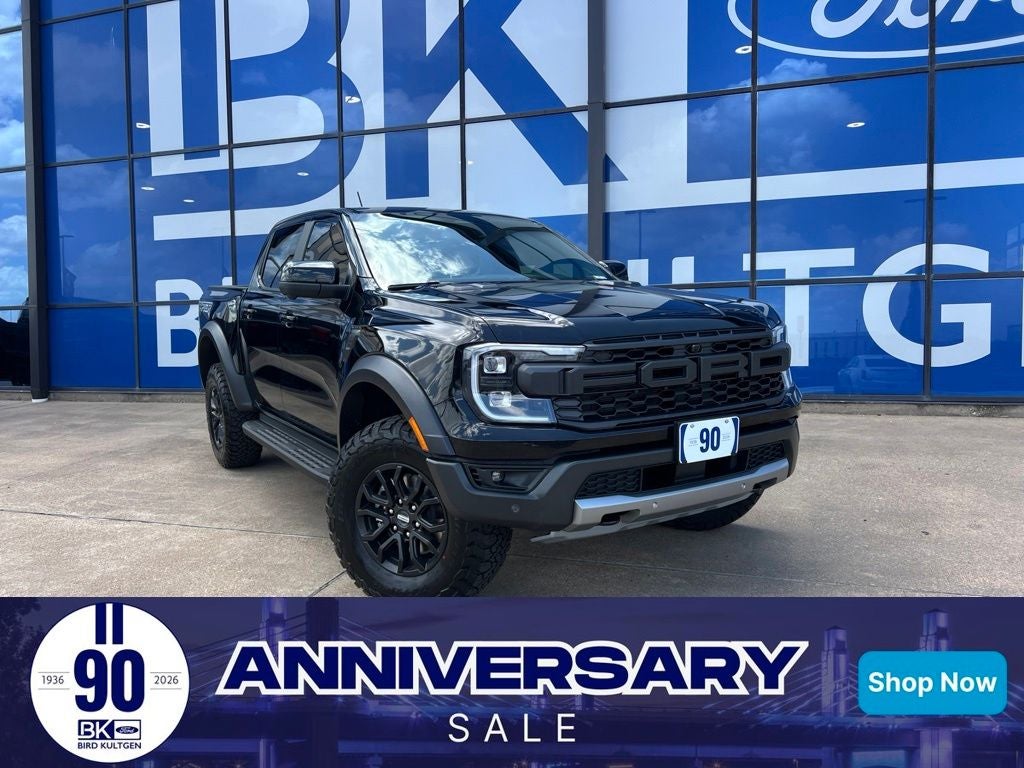 2026 Ford Ranger Raptor in Shadow Black — front three-quarter view